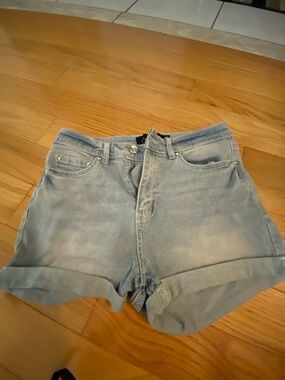 refuge Light Blue Rolled-Hem Denim Shorts